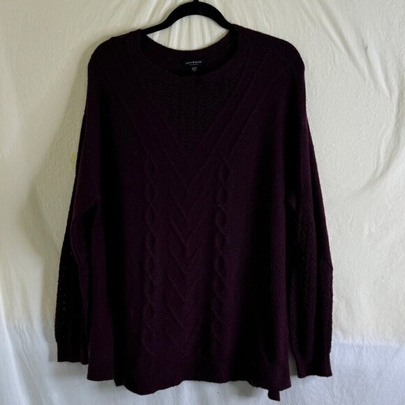 Women's SZ 2X Lucky Brand Relaxed Crewneck Pullover Sweater Open Detailed Knit * - Picture 1 of 9